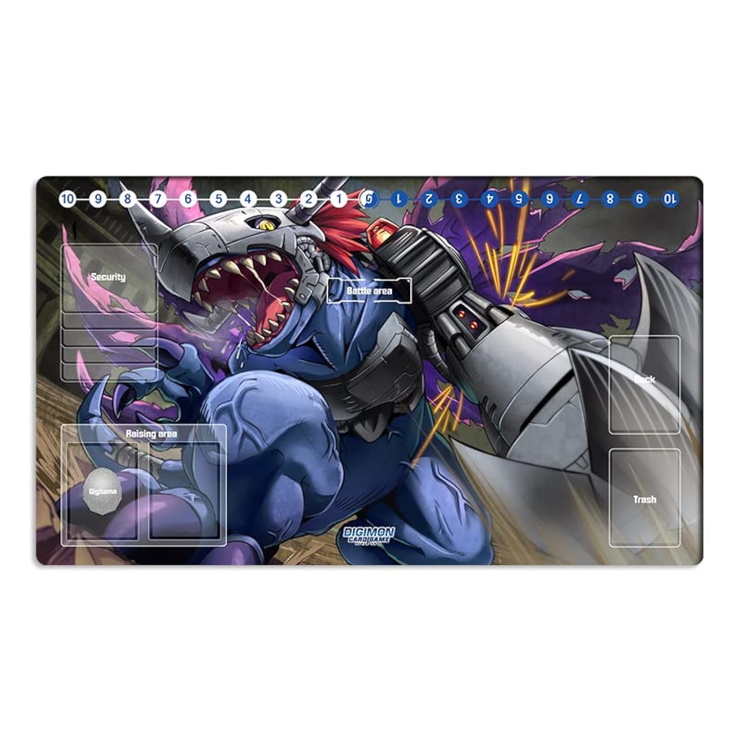New Mlikemat DTCG Duel Playmat Digimon Metal Greymon Anime Trading Card Game Mat Pad with Zones + Free Bag