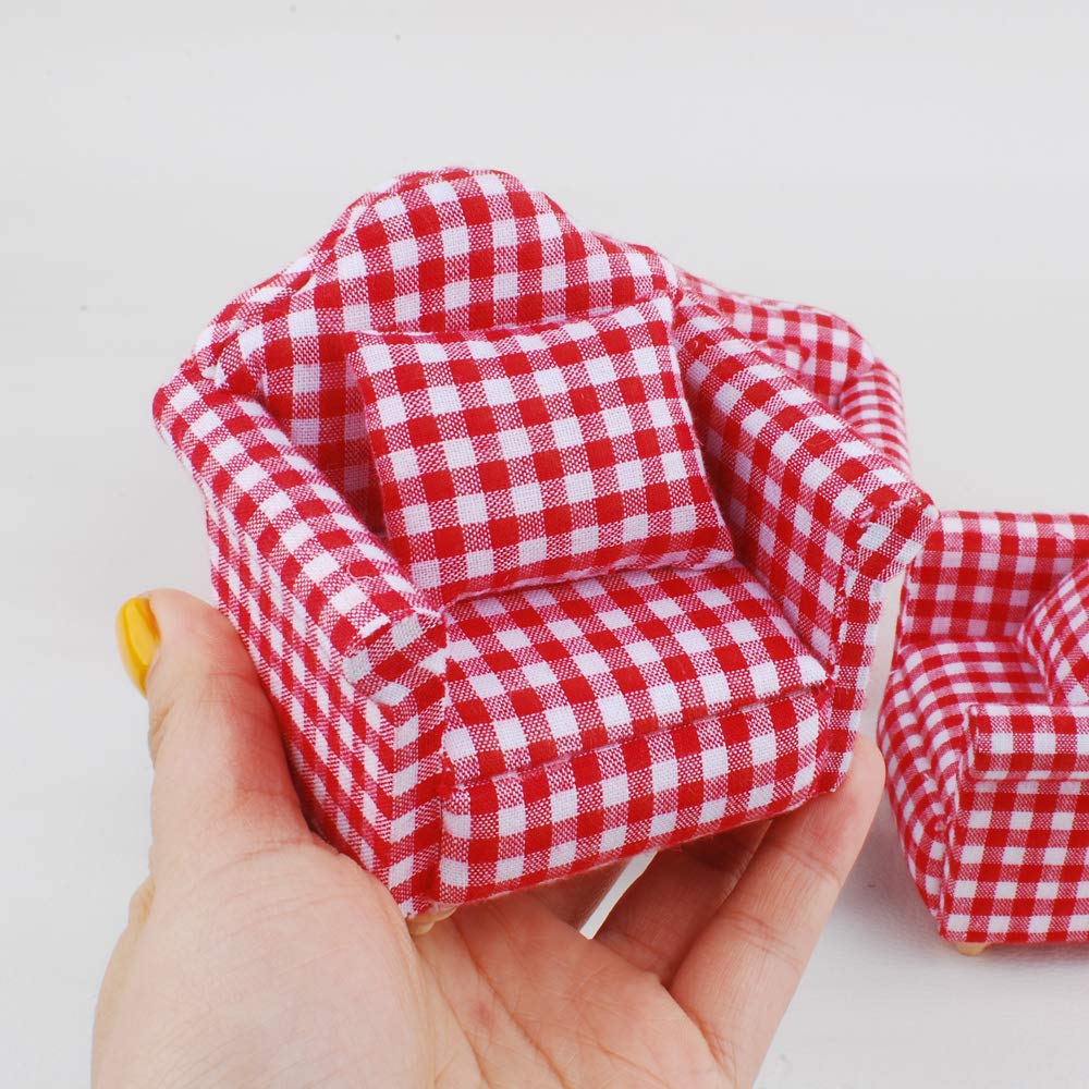NWFashion Miniature Dollhouse Furniture 1/12 Scale Sofa Chair Sets with Beer (RED)