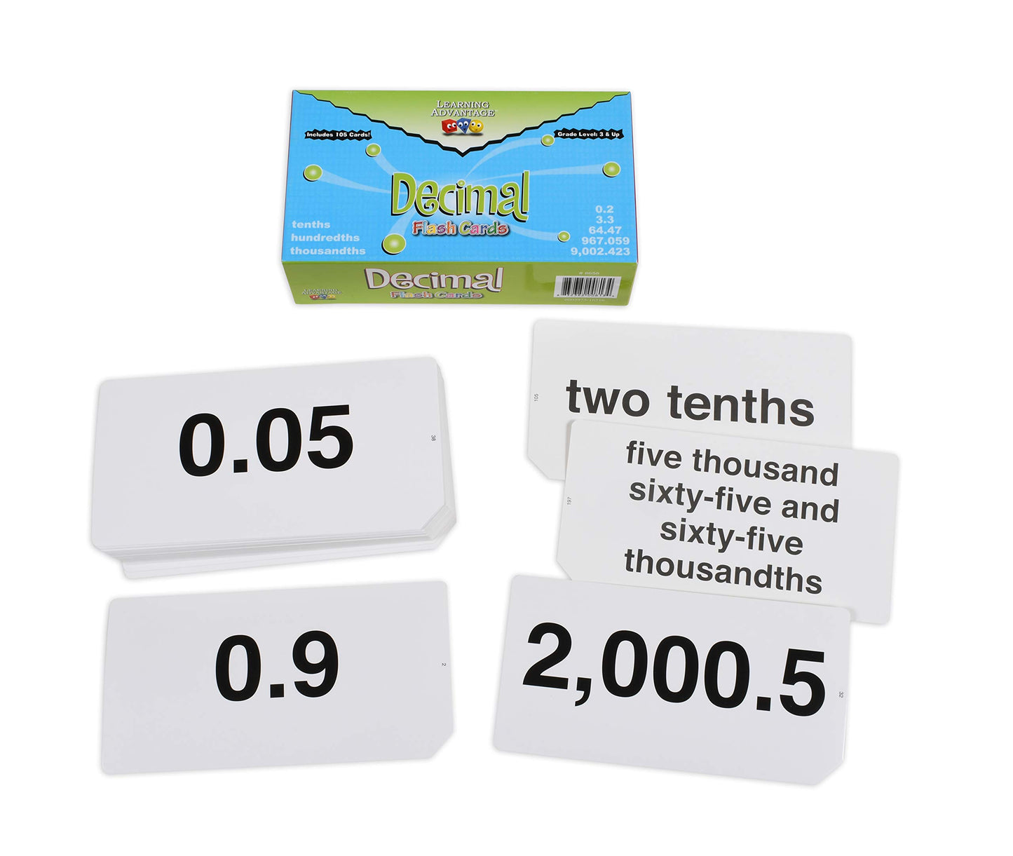 LEARNING ADVANTAGE Decimal Flash Cards, 105 Double-Sided Cards, Grades 3+