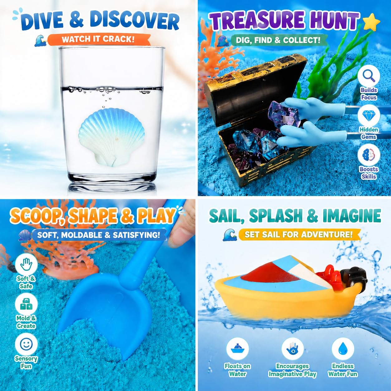 AGENTLAN Ocean Sensory Bin with Sensory Sand, Ocean Toys for Kids