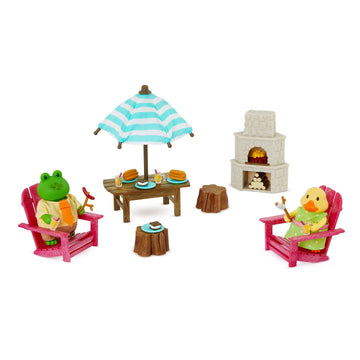 Li'l Woodzeez Outdoor Patio Playset, 25-Piece Fire Pit Furniture, Playsets