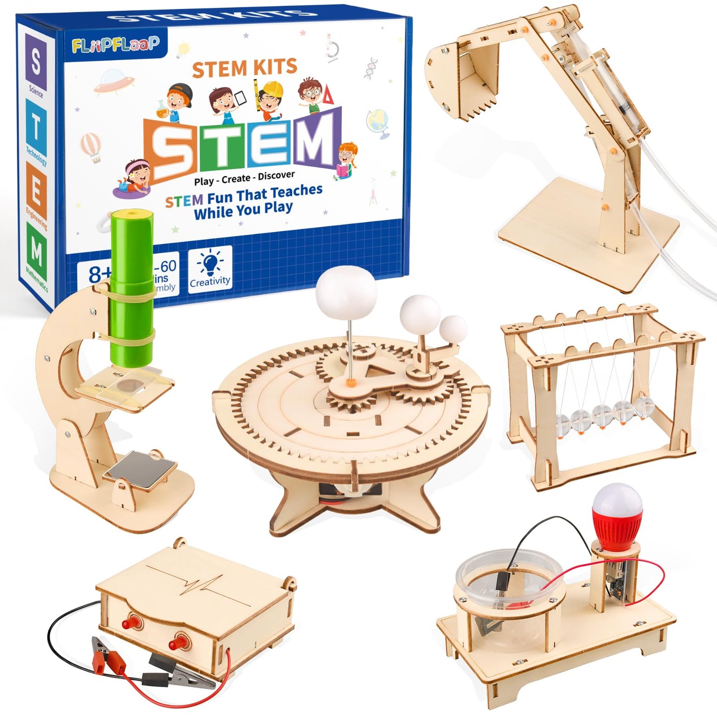 6-in-1 STEM Science Kits for Kids, Wood Arts and Craft Kits, STEM Toys for Boys Girls Age 8-12 5-7 8 10 12 13 14 Gift Idea, 3D Puzzles Building