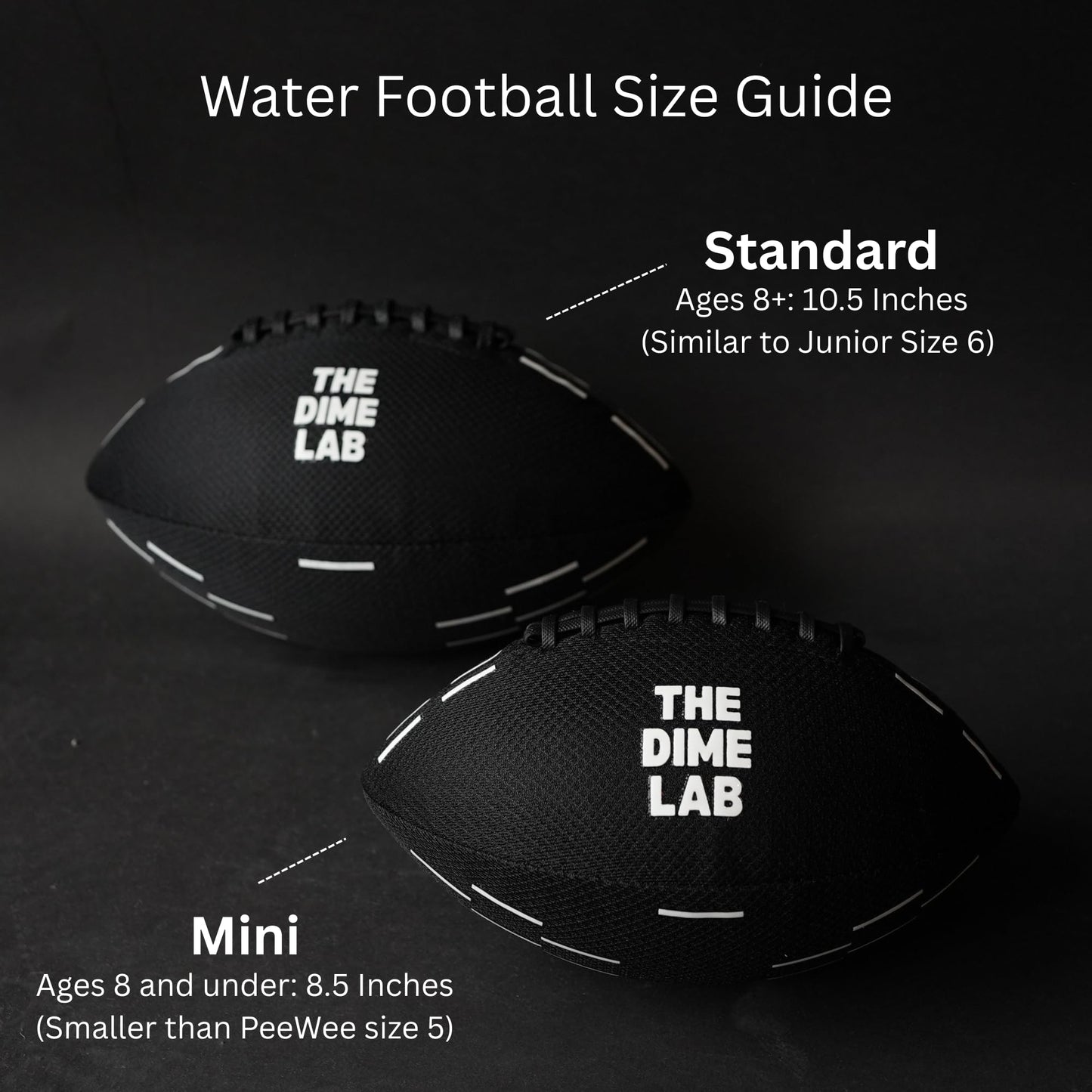 The Dime Lab Water Football - Waterproof, Pool, Beach & Lake - Black