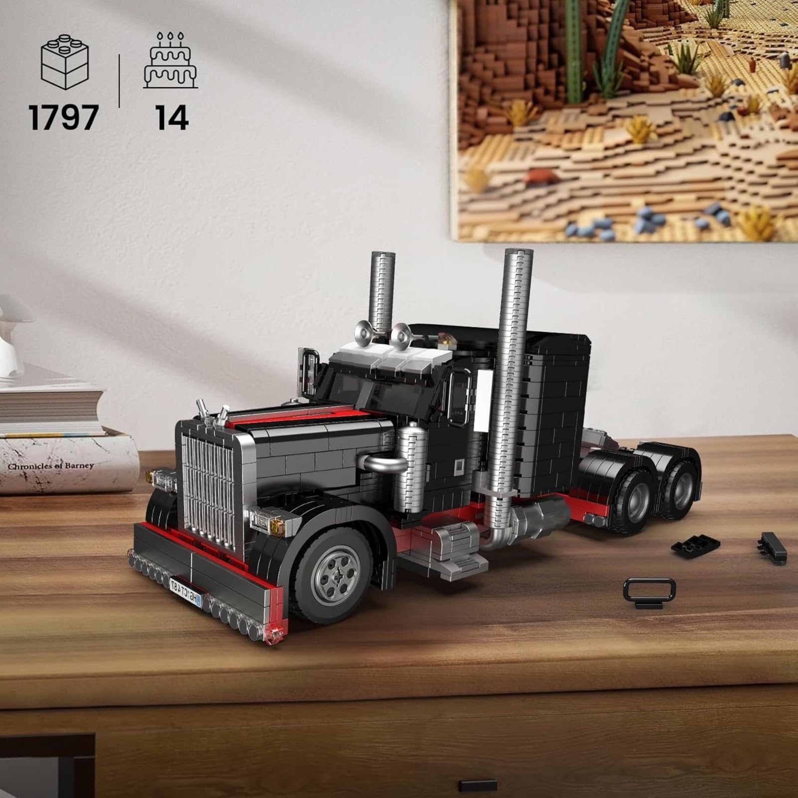 Mould King 10037 Semi Truck Building Set, Flatbed Truck Toy with 10 Wheels, Collectible Car Model to Build and Display, Creative Gift for Adult (1797