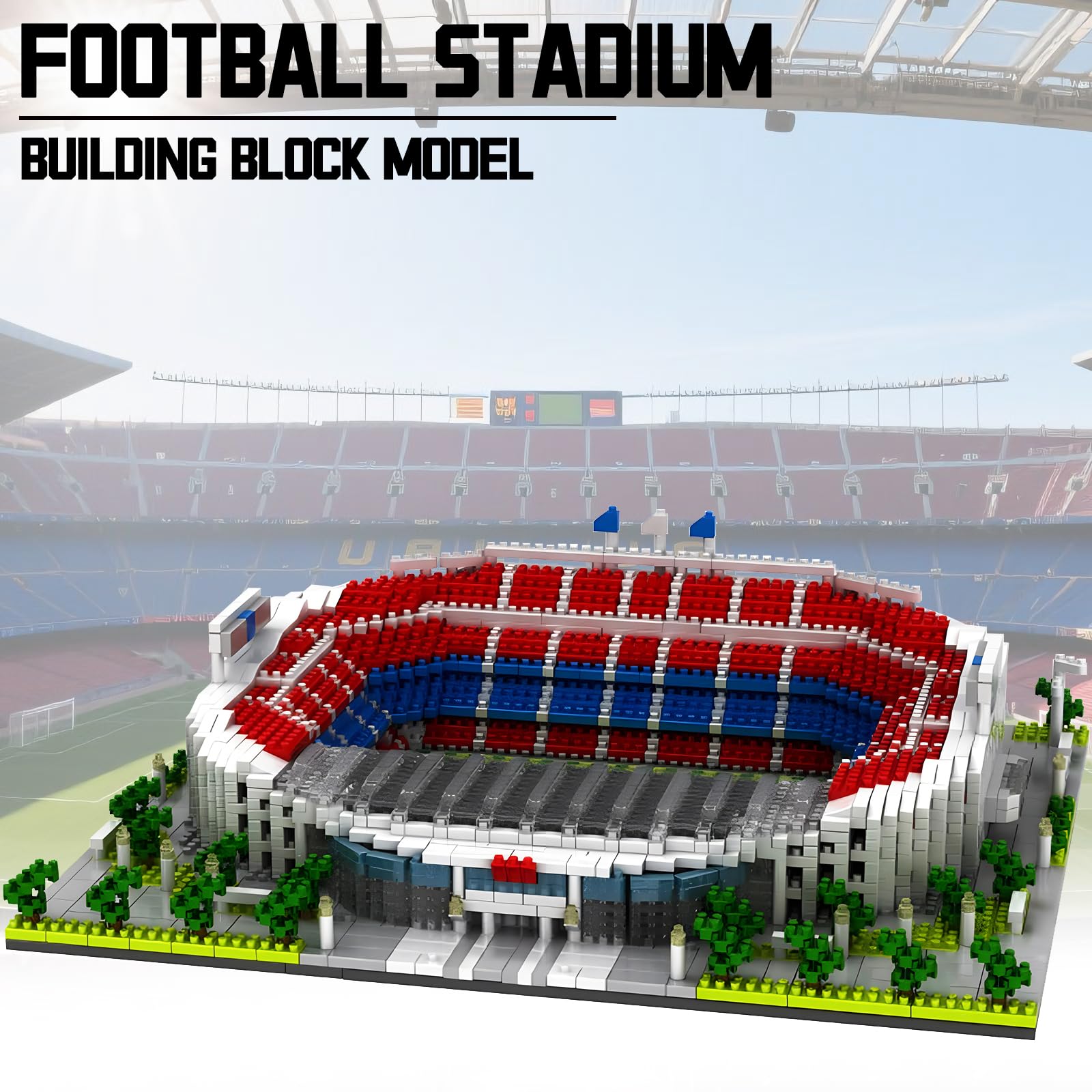 LANGLICHUN 2026 Upgraded Football Stadium Micro Building Blocks Set 3800 PCS Soccer Architecture Model Kit Sports Arena Brick Toy Creative Desk Decor