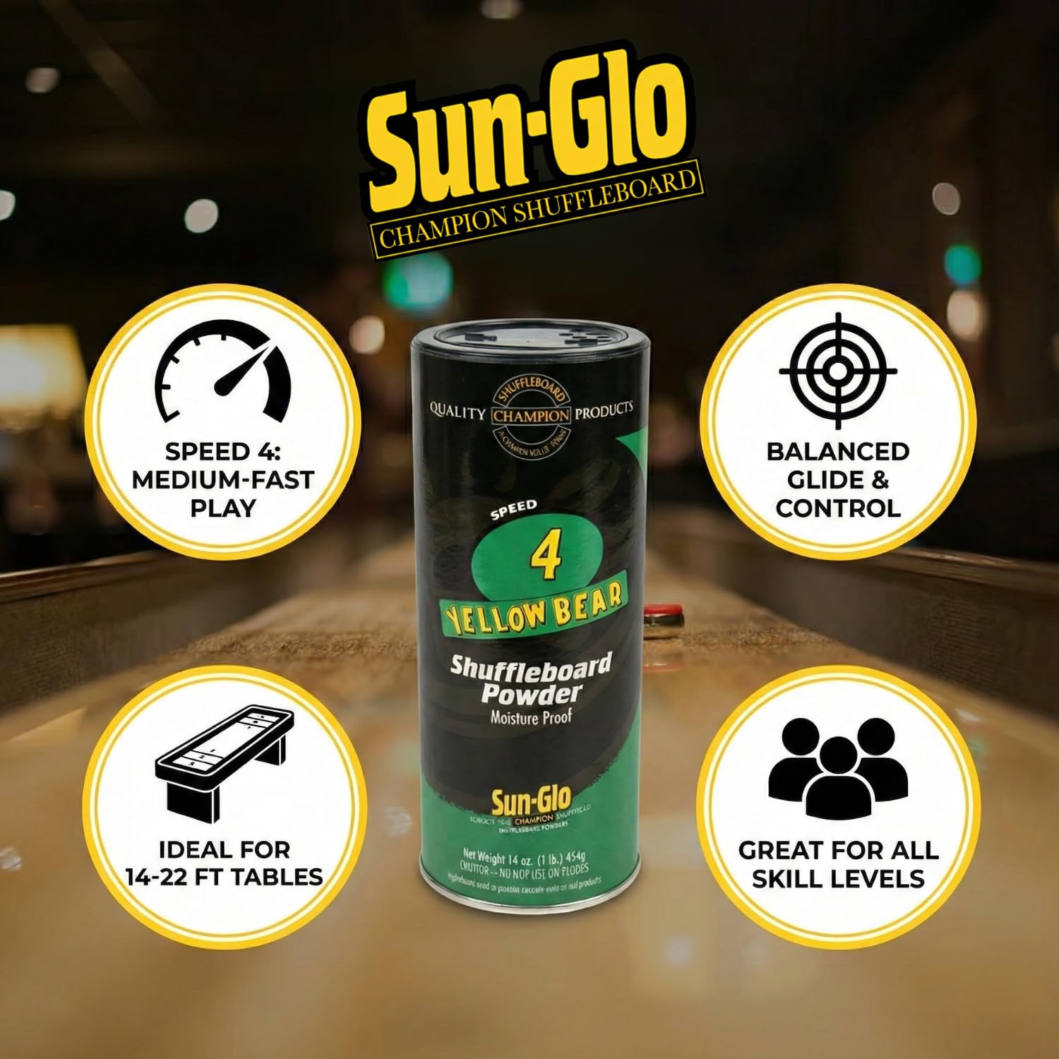 Twin Pack of Sun-Glo #4 Speed Yellow Bear Shuffleboard Powder Wax