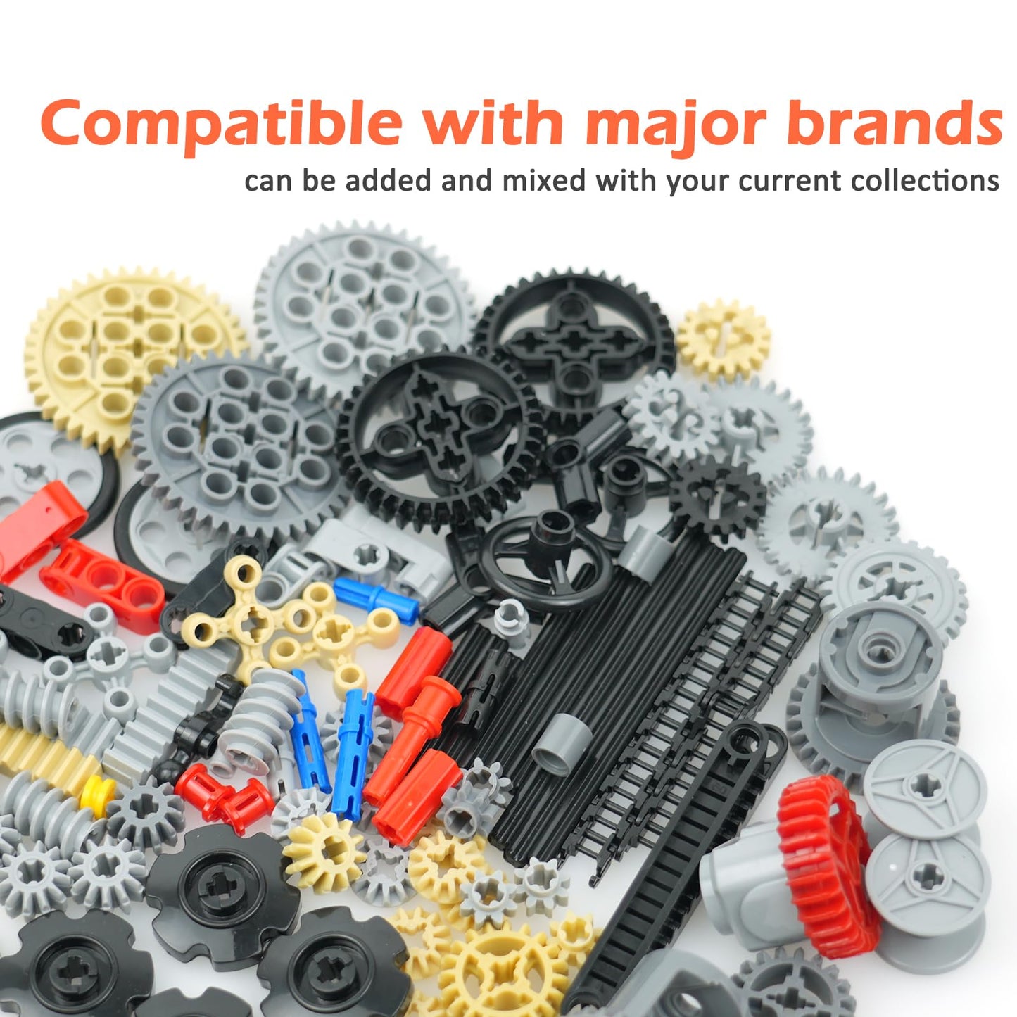 BroTex Technical Parts Pieces Building Set Accessories, Gears Pins Connectors Wheels Axles Racks Differentials, Engine Kits Cars Compatible Major