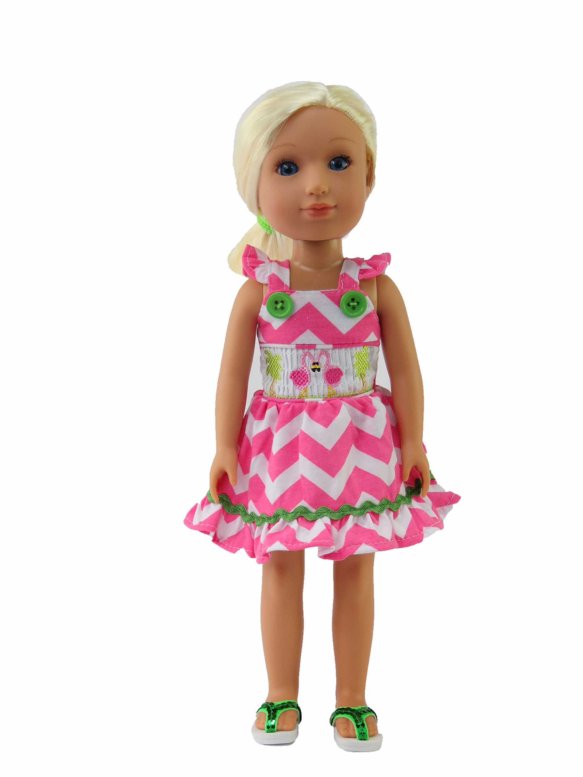 American Fashion World 14.5in Flamingo Sun Dress for 14-Inch Dolls | Premium Quality & Trendy Design | Dolls Clothes | Outfit Fashions for Dolls for