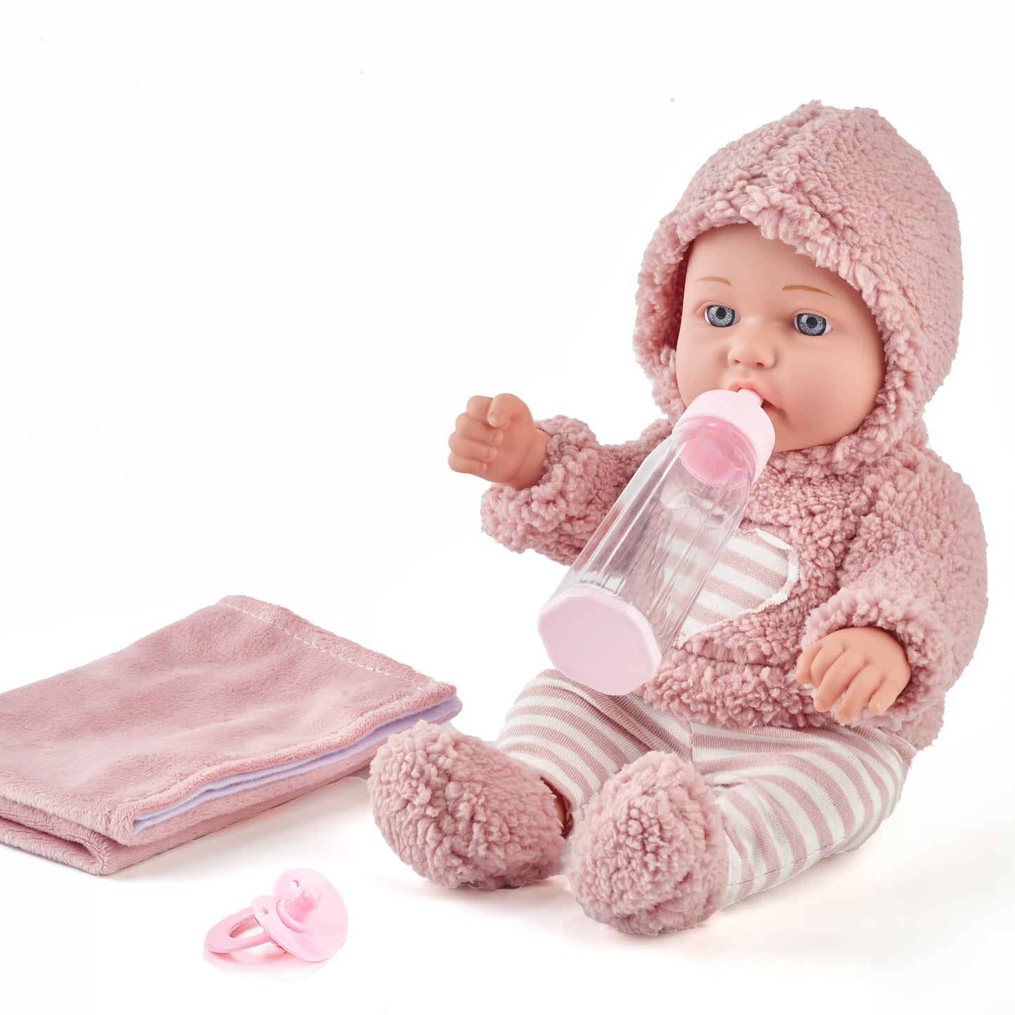 Enjoyin 12 Inch Baby Doll Set for Girls - Washable Accessories Includsd Pink Cloths, Pacifier, Blanket, Feeding Bottle - Ideal Toddler Gift for 3+