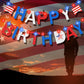 4th of July Birthday Banner with light, Happy Birthday Banner with Battery Operated Fairy String Light, 4th of July Independence Veterans Day Party