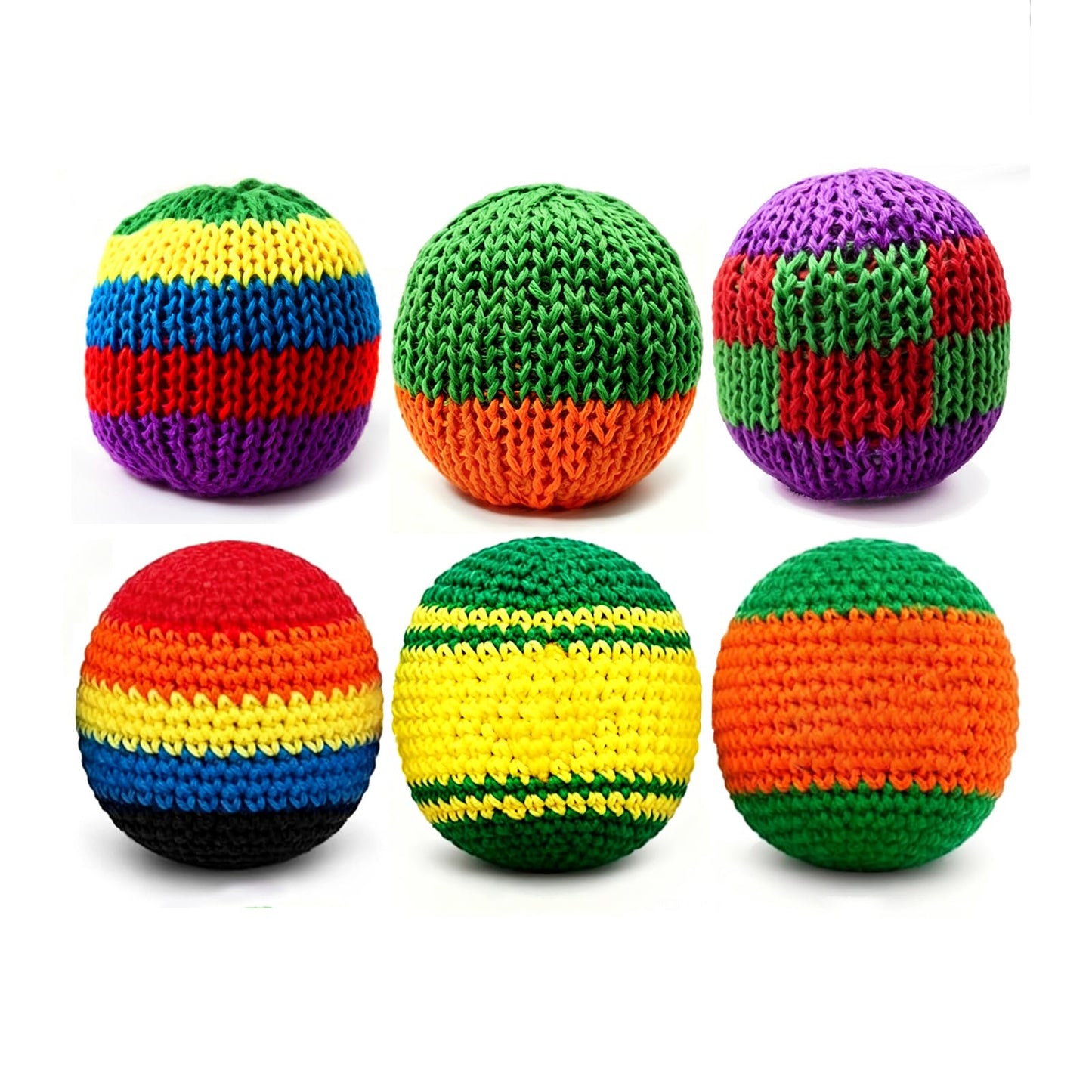 TLM 6PCs Rainbow Knitted Footbags Set - Colorful Crochet Foot Bag Kick Balls for Adults and Beginners, Small Kick Sack for Juggling Practice, Indoor