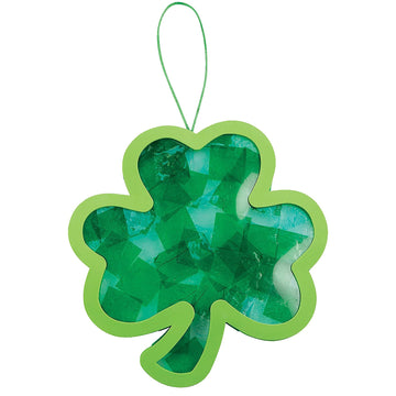 Fun Express St Patricks Day Crafts for Kids - Shamrock Suncatcher Kit Makes 12 Window Art Projects | Tissue Paper Craft Kit for Classroom Activities