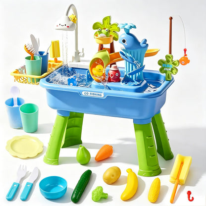 2026 Upgraded Water Table for Toddlers 1-3, Toddler Water Table with Automatic Water Cycle System, Water Table for Toddlers Fishing Kitchen, Role-Play
