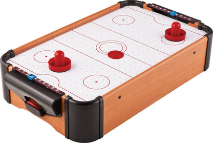 Mainstreet Classics 22 Inch Tabletop Air Hockey Game for Kids and Family, Mini Air Hockey Table with Battery Powered Motor, Includes 2 Pucks and 2