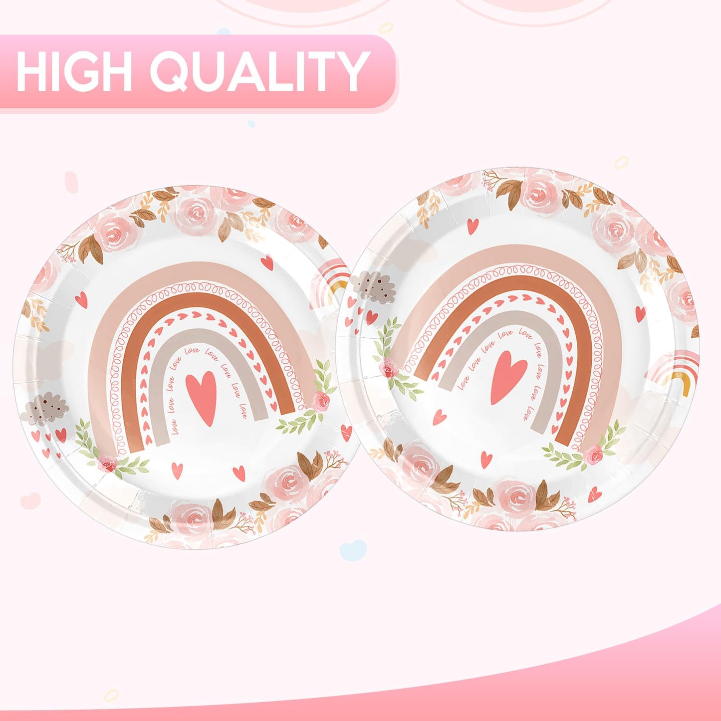 VVBray 20Pcs 9 Inch Boho Rainbow Disposable Plates Boho Themed Party Tableware Party Plate Set Dessert Paper Plates, for Girls Kids Groovy Birthday