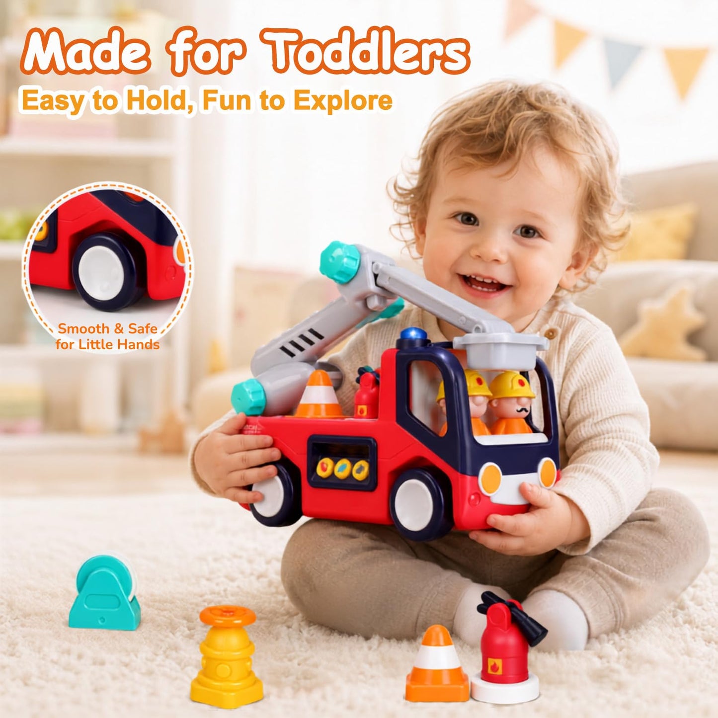 Interactive Fire Truck Toy for Toddlers 18 Month+ 2 3 Year Old Boys Girls