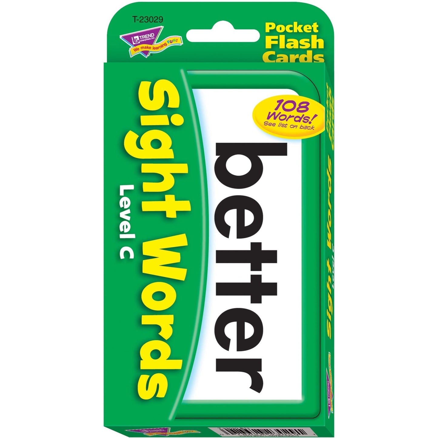 Trend Enterprises: Sight Words Level C Pocket Flash Cards, Great for Skill Building and Test Prep, 56 Two-Sided Cards Included, 108 Commonly-Used