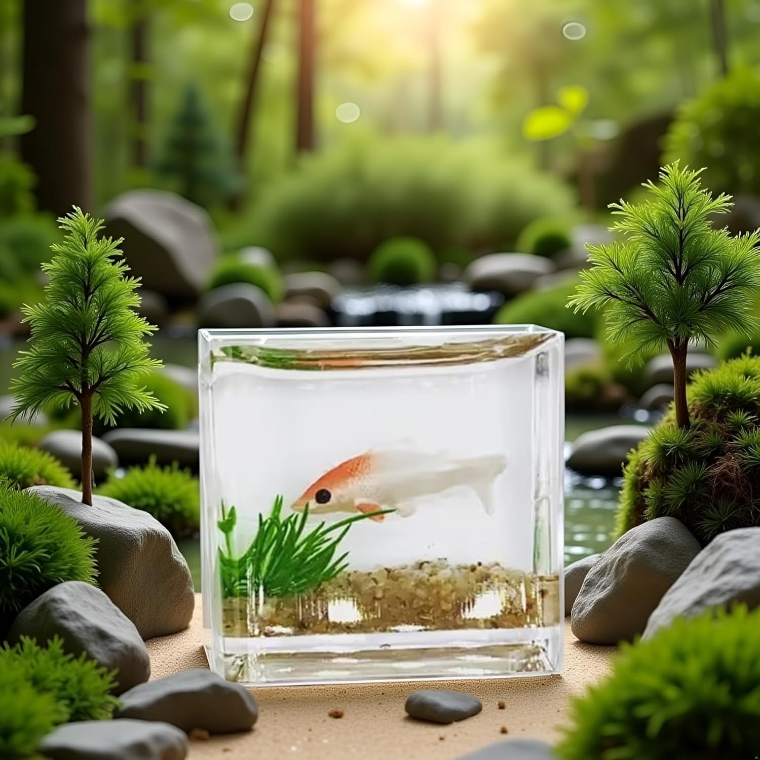 2Pcs Goldfish Charm of Mini Tank with This 1:12 Scale Miniature Accessory Square Fish Tank Realistic Glass Decor for Dollhouse Display Captivating
