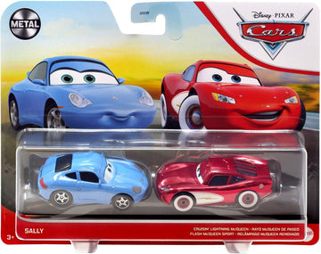 Disney Car Toys 3 Cruisin' Lightning McQueen & Sally 2-Pack, 1:55 Scale Die-Cast Fan Favorite Character Vehicles for Racing and Storytelling Fun, Gift