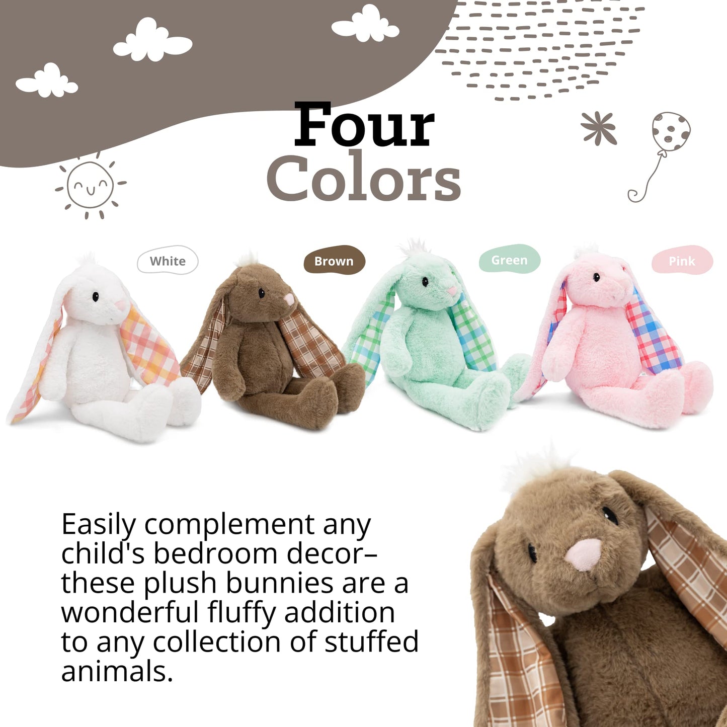 Plushible Easter Bunny Stuffed Animal, 14" (Brown) - Soft Embroidered Stuffed Bunny Plush Toy for Kids, Newborns, Boys & Girls, Cuddly and Adorable