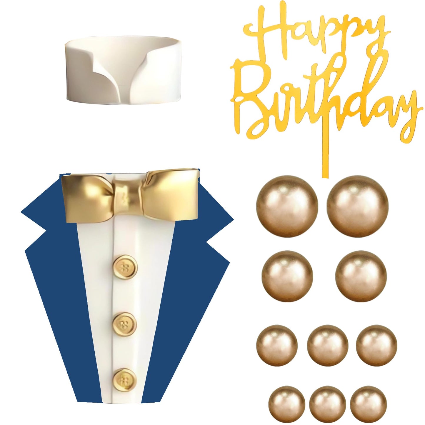 Suit Cake Topper Navy Blue Boss Cake Decorations with Golden Balls for Man Birthday Father Theme Decoration Supplies