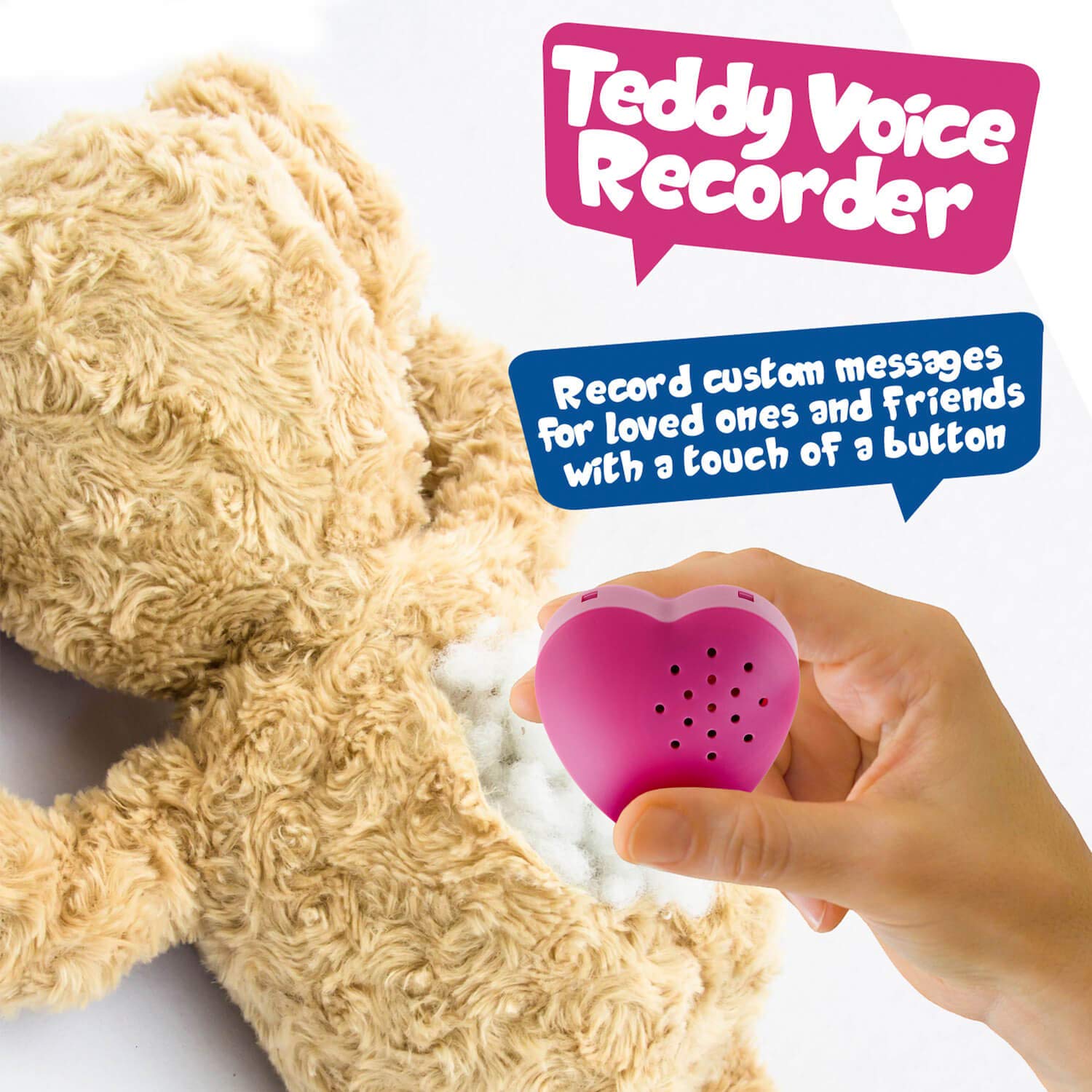 Inventiv 2 Pack, 30 Second Voice Sound Recorder Module for Plush Toy, Stuffed Teddy Bear Animal Recordable Heart, Record Custom Messages (Pink)