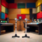 2Pcs Black 1/12 Dollhouse Miniature Accessories,Metal Microphone with Stand, Dollhouse Microphone Music Room Recording Room Studio Decoration Present