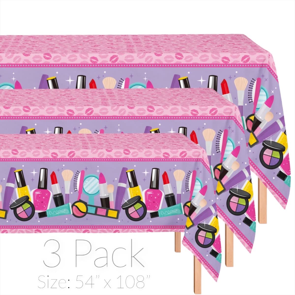 Oojami 3 Pack Table Cover Spa Theme Tablecloth Large Size 54" x 108" Includes 1 Happy Birthday Banner Ideal for Spa Themed Birthday, Spa Party Table