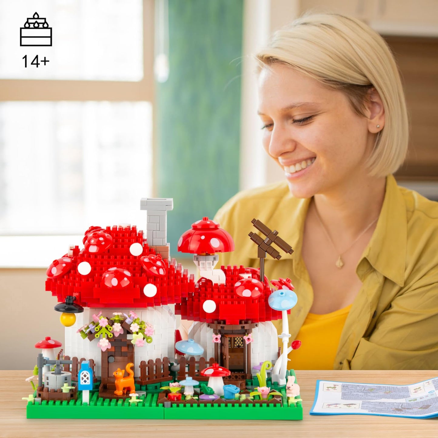 Vziimo Mushroom House Building Set, Creative Mushroom Garden Model Kits for Adults, 1346PCS Micro Bricks Collectible Ideals Gifts for Teens 14+