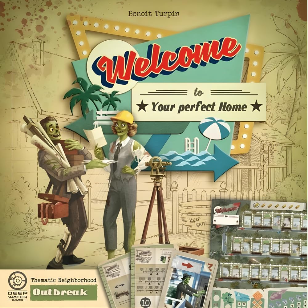 Deep Water Games Welcome to The Neighborhood Board Game Expansions Bundle: Doomsday, Summer, Outbreak, Al Solo Expansion, and Playmat (5 Items)