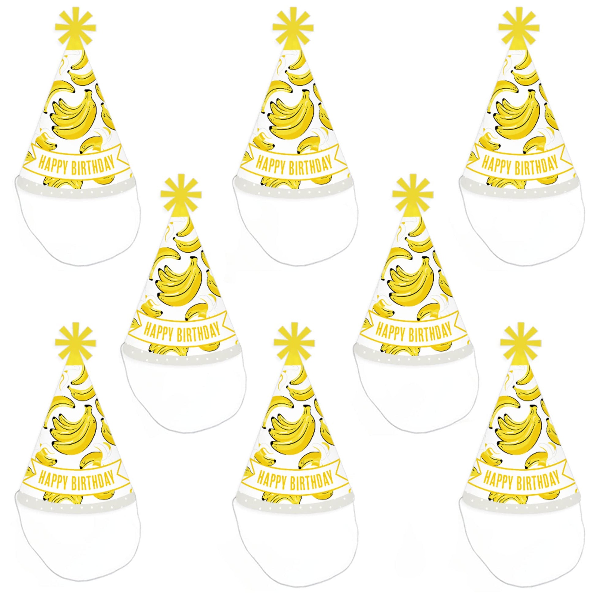 Big Dot of Happiness Let’s Go Bananas - Cone Happy Birthday Party Hats for Kids and Adults - Set of 8 (Standard Size)