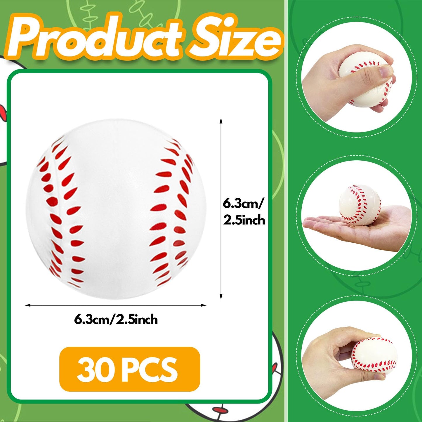 30 Pack Baseball Stress Balls,2.5 Inch Soft Foam Baseballs,Sports Squeeze Balls Toys for Kids,School Carnival Reward,Sports Theme Party