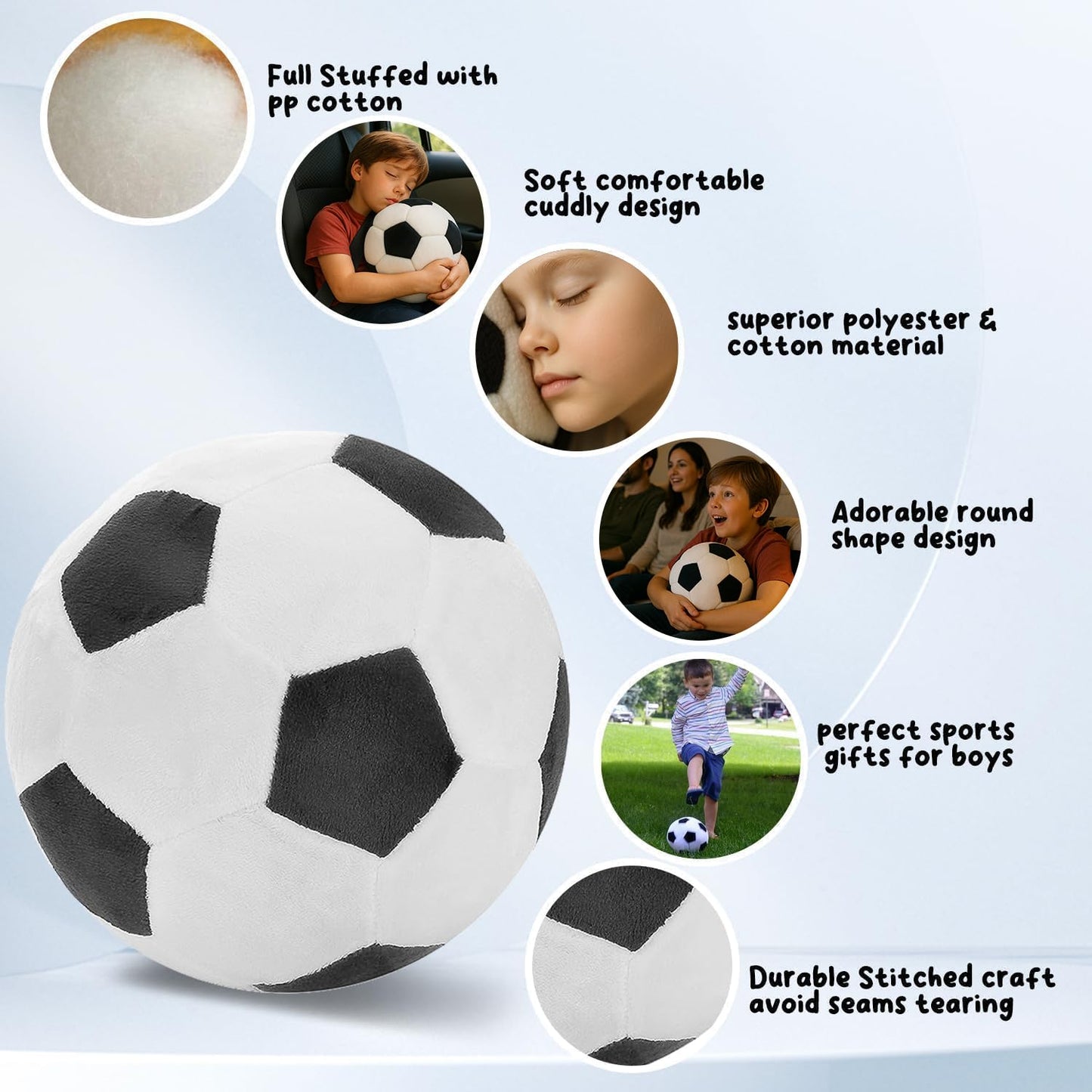 Tplay Soccer Ball Plush for Boys: Soft Double Stitched 1000+ Kicks Tested Stuffed Pillow - Worry-Free Indoor Play Toy Gifts - TV & Furniture-Safe 3-9