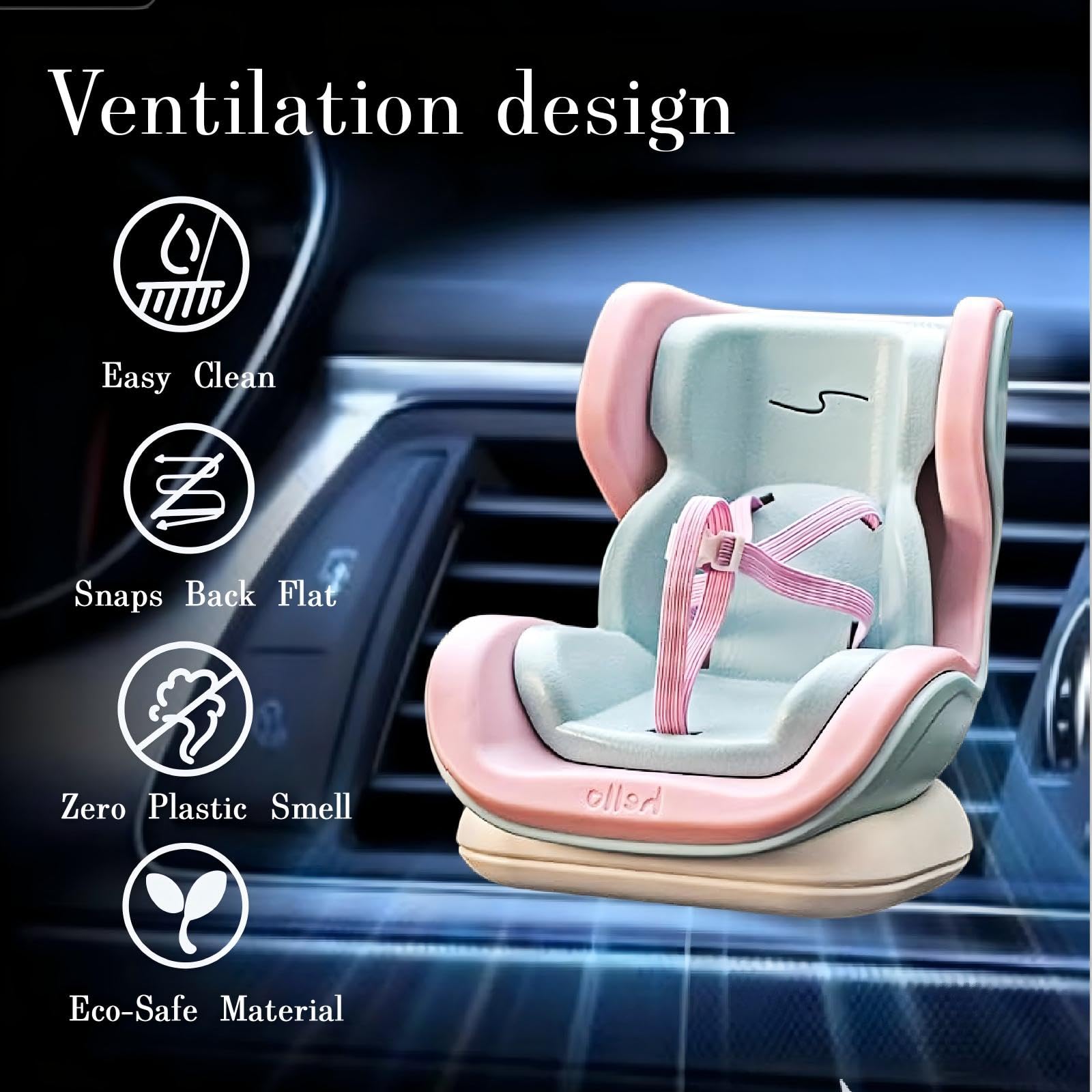 Doll Car Seat for 17cm Dolls, Cute Toy Car Seat with Clip and Removable Magnetic Base Stand, Car Interior Decor for Doll Toy Ornament Display (Blue