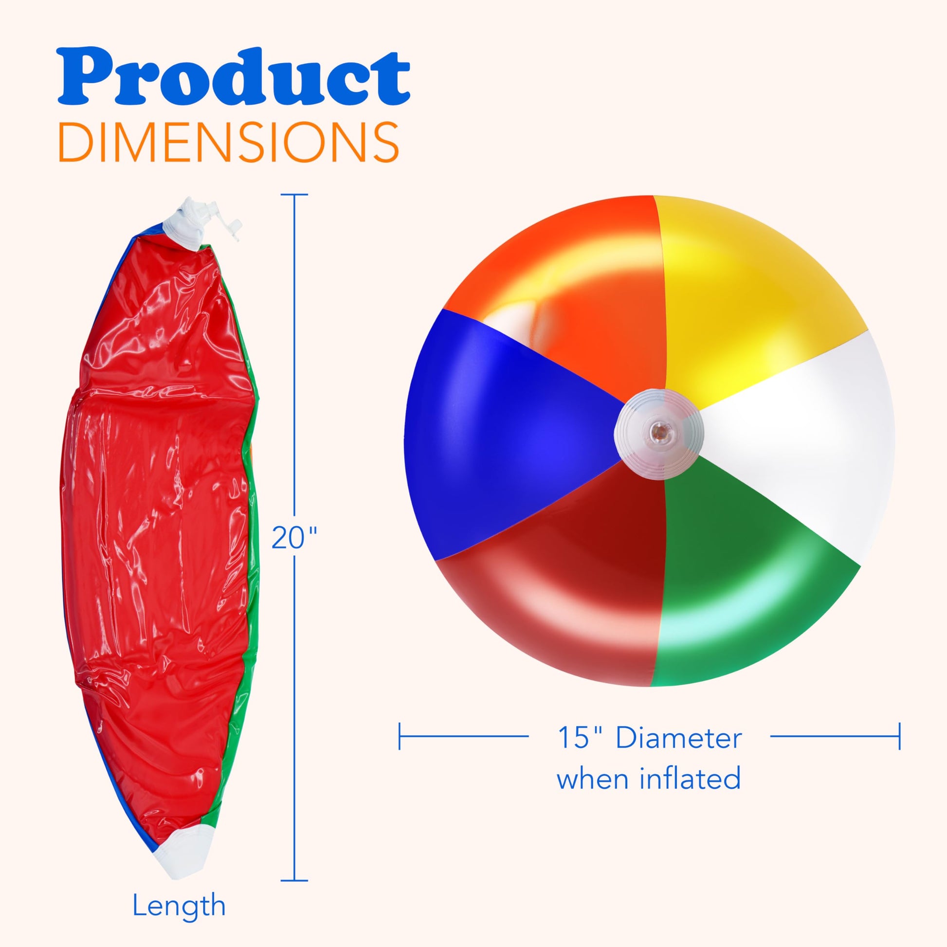4E's Novelty Beach Balls [3 Pack] 20" Inflatable Beach Balls for Kids - Pool Games Toys for Kids & Toddlers, Classic Rainbow Color, Easter Outdoor