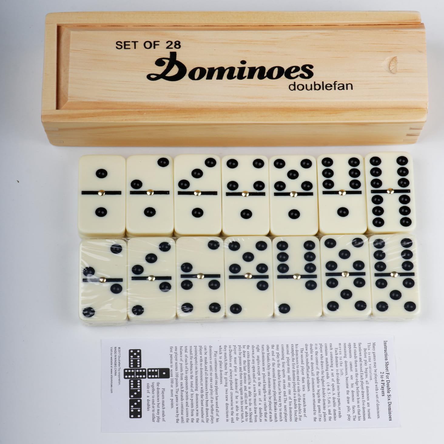 Dominos Set for Adults, Double 6 Domino Game, Double Six Standard Domino with Natural Wooden Box, 28 Tiles,Tradditional Board Game for Adults