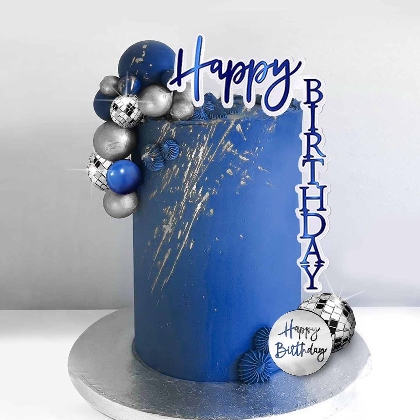 Man Cake Topper Blue Silver Disco Ball Boho Cake Topper Decorations for Navy Blue Boho Wedding Man Birthday (Blue 02)