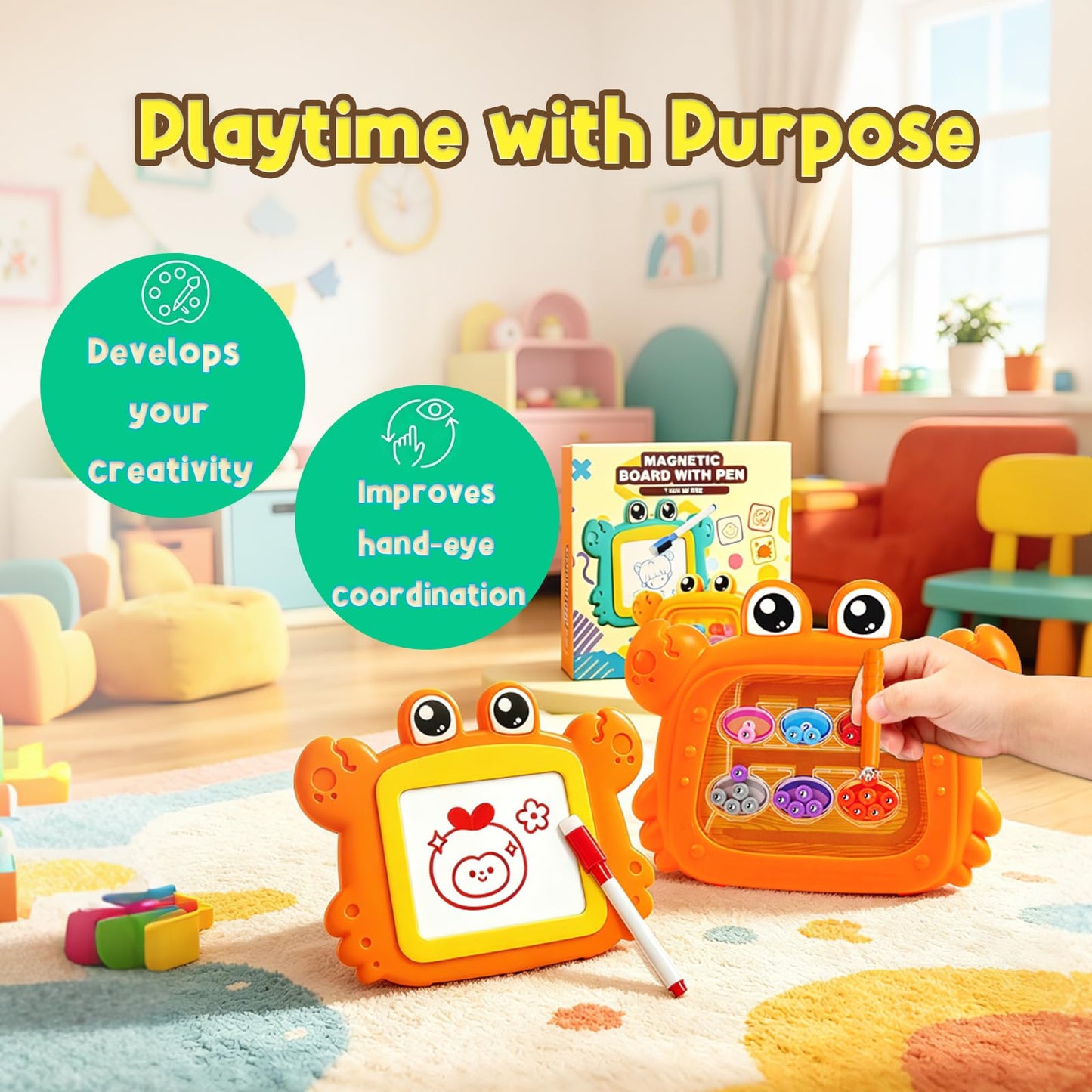 TiTiC Cute Crab Magnetic Drawing Board & Number Maze Adventure Toy, Portable Magnetic Doodle Drawing Board Travel Essentials, Improve Motor Skills
