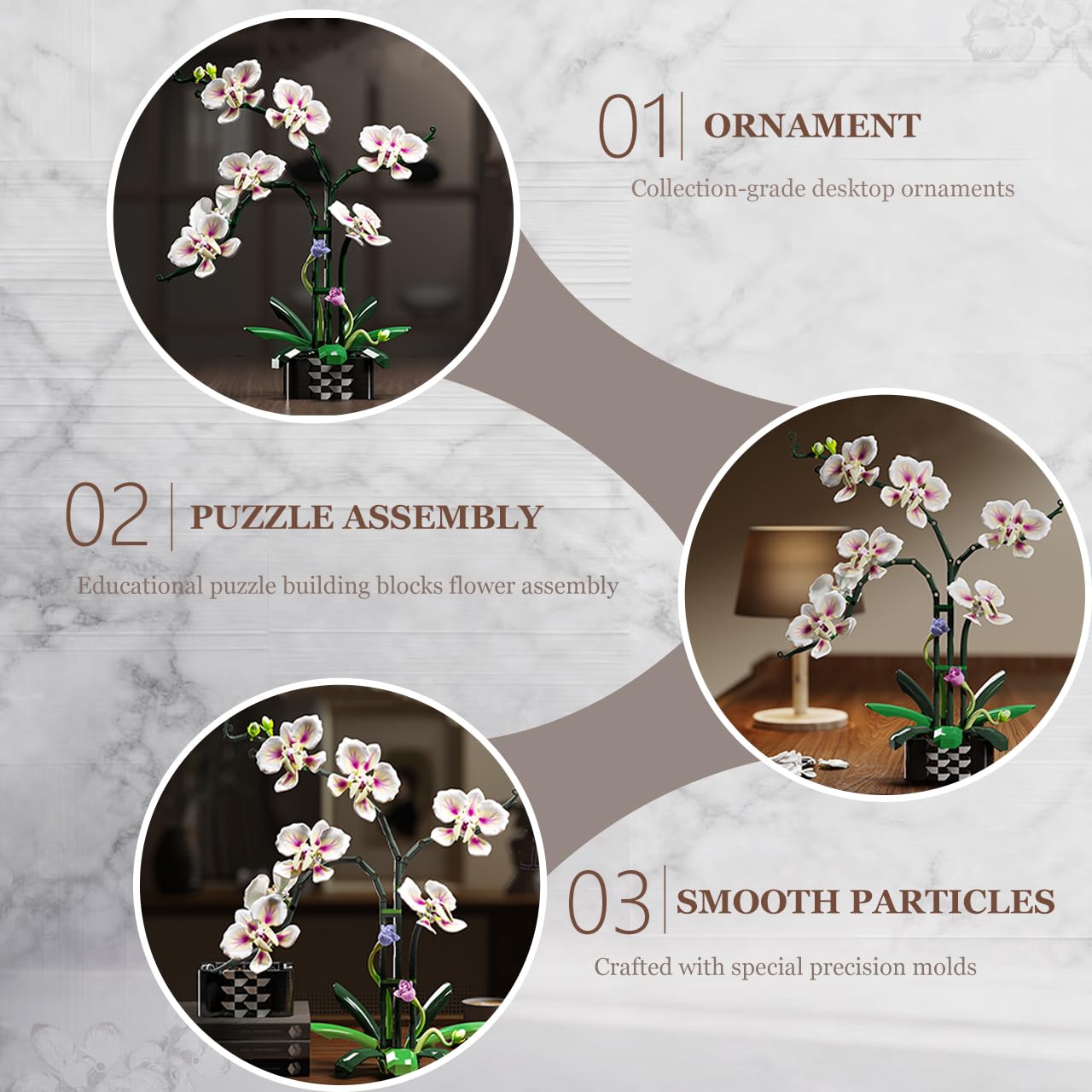 Orchid Flower Building Block Set,Compatible with Lego Flower Featuring Printed Floral Patterns on The Blocks' Petals, Ideal for Tabletop displays