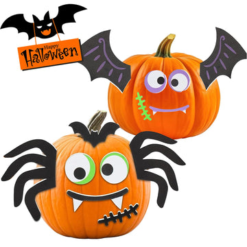 Qidiwin Halloween Pumpkin Face Foam Stickers- 16 Packs Decorating Foam Craft Kit Stickers, Party Decoration Foam Stickers, Make Funny Pumpkins Craft