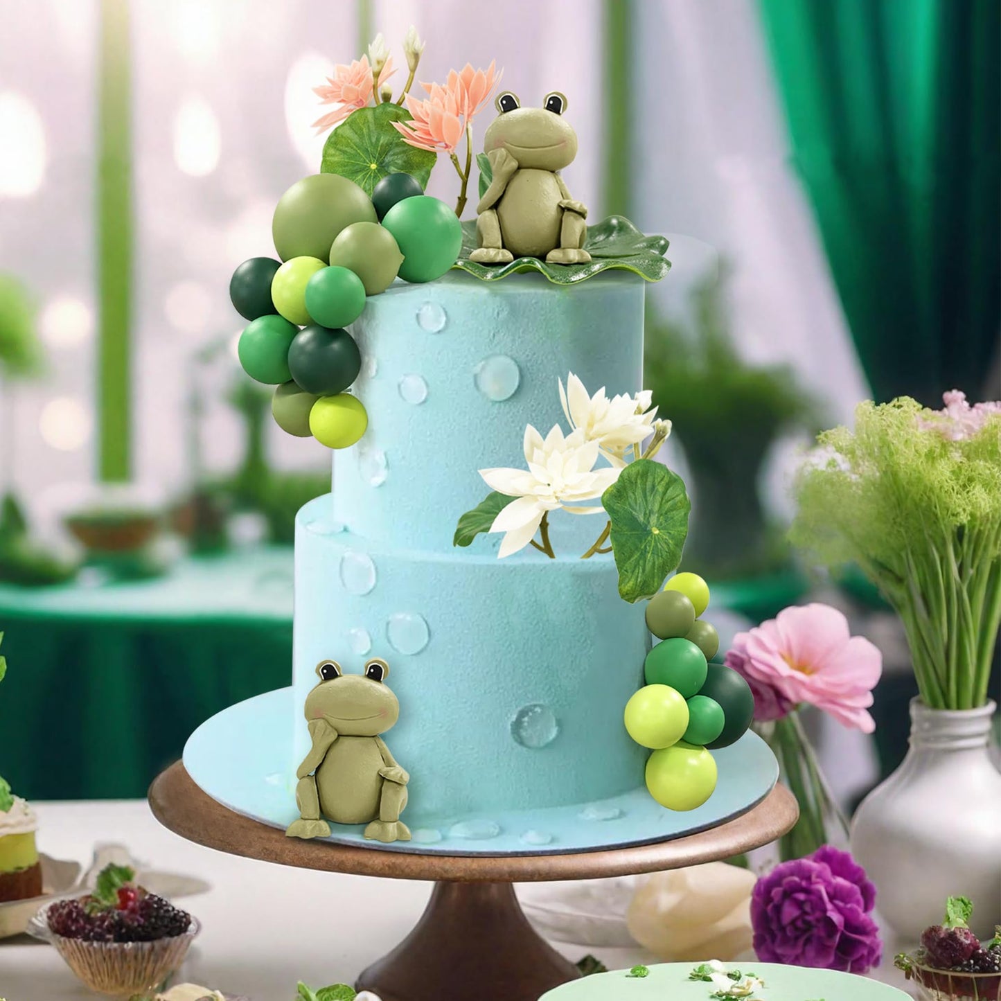 25 PCS Frog Cake Topper Frog Cake Decorations Ball Cake Topper for Frog Birthday Rainforest Party Decoration