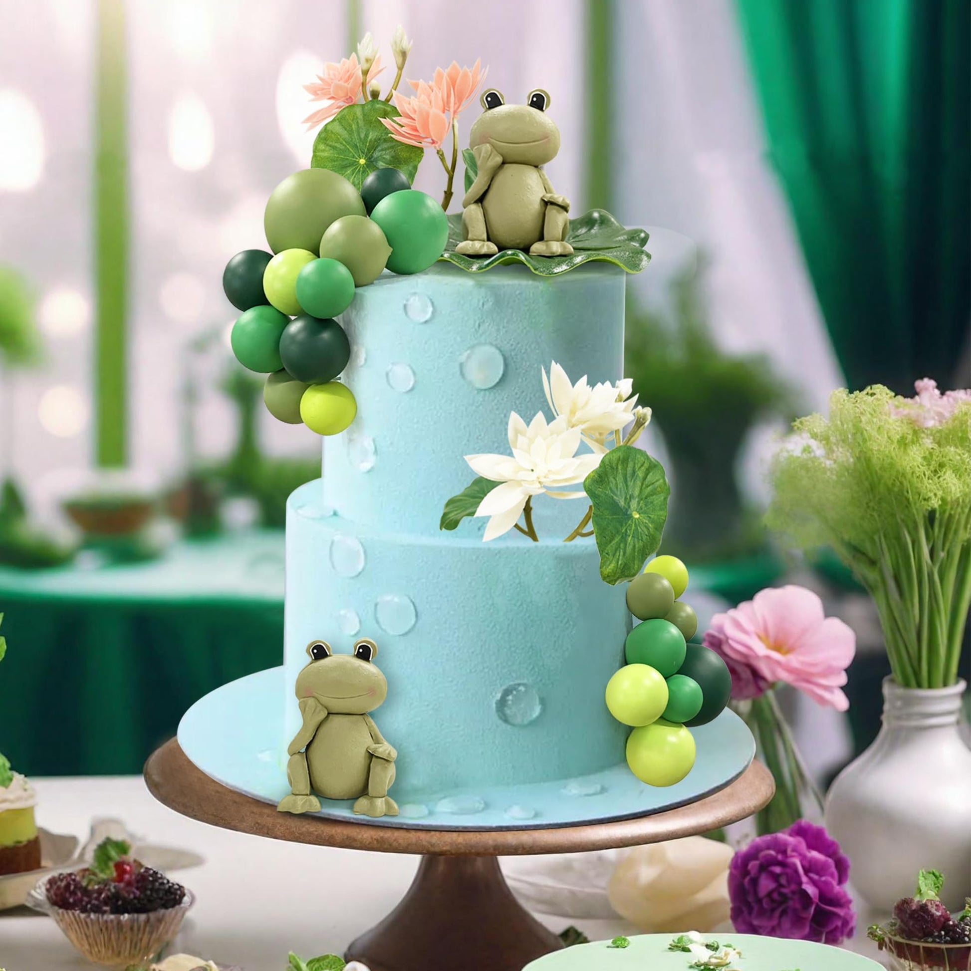 25 PCS Frog Cake Topper Frog Cake Decorations Ball Cake Topper for Frog Birthday Rainforest Party Decoration