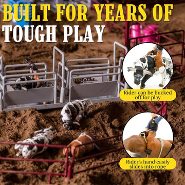 Little Buster Bucking Bulls Rodeo Set | Brown & Spotted Bulls with Riders | 1:16 Scale Collectible Farm & Ranch Display | Authentic Western