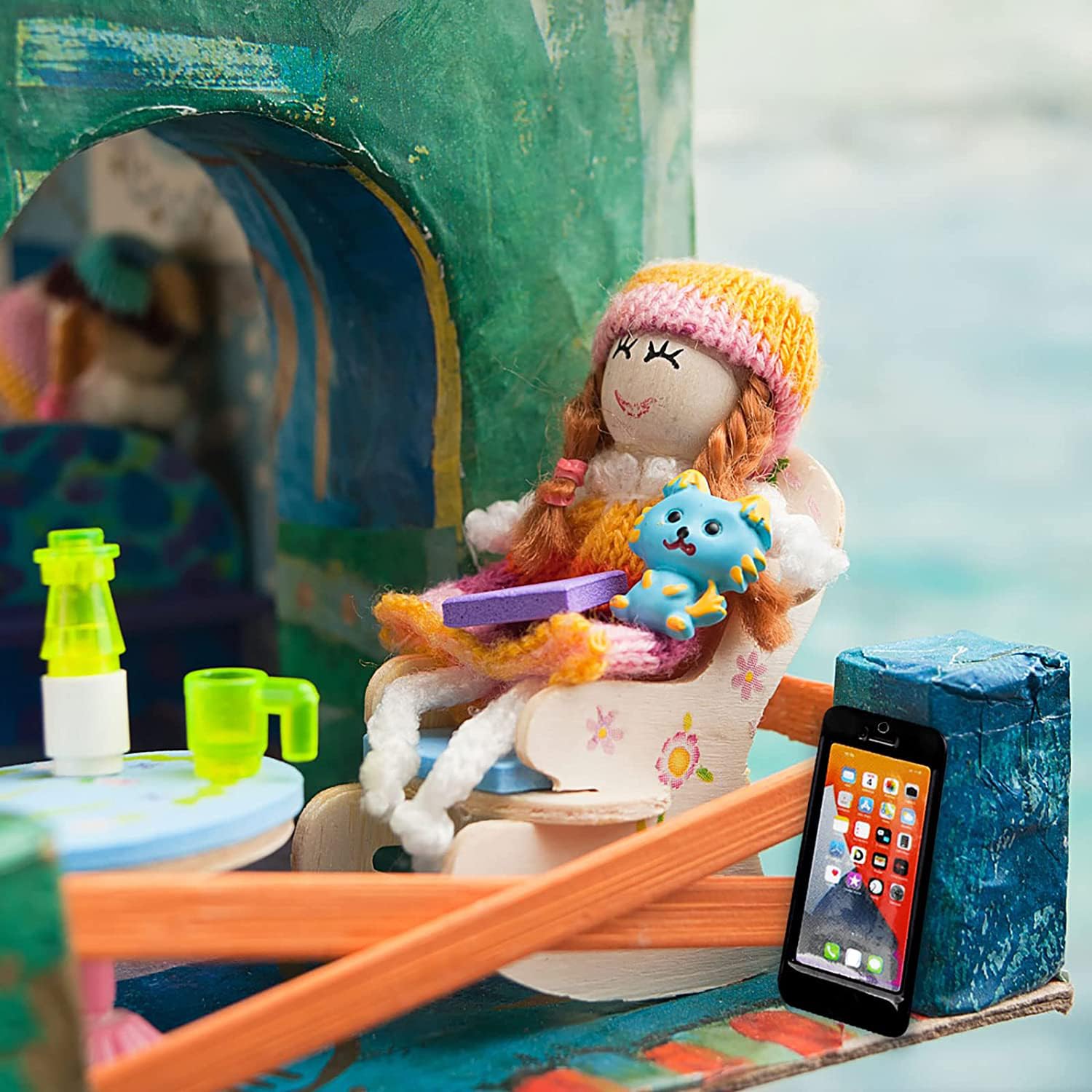 7 Pack 1/12 Scale Dollhouse Cell Phone Simulator Accessories Mini Telephones Dollhouse Accessories Scene Simulation Miniatures Playset
