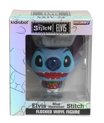 Collectible Disney: Lilo and Stitch Blue Hawaiian Elvis Stitch Flocked 4” Bhunny Stylized PVC Figure