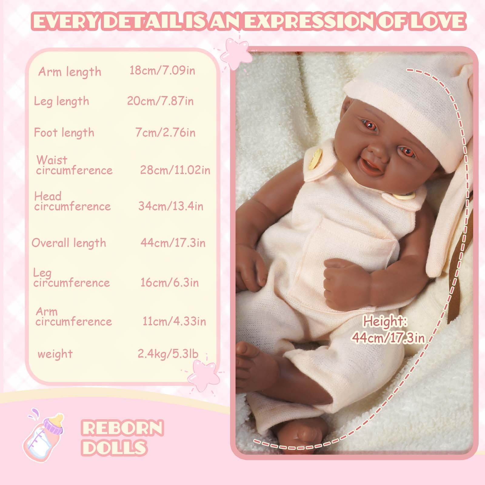 AuroraVita 17 Inch Girl Reborn Baby Dolls that Lifelike,Full Body Silicone Not Vinyl,Hand Painted Realistic Smiling Newborn Baby Doll Gift for Kids 3+