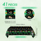Green Birthday Decorations for Men Boys,Green and Black Party Tableware Set Include Birthday Plates Napkins and Tablecloth,for Mens Boy Bday Party
