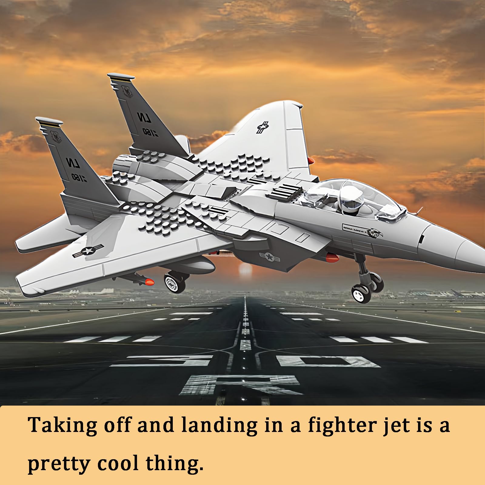 Military F-15 Eagle Fighter Jet Compatible with Lego, 270 Pieces Toy Plane for Kids 10+ and Adults, Army Airplane Toys for Military Fans