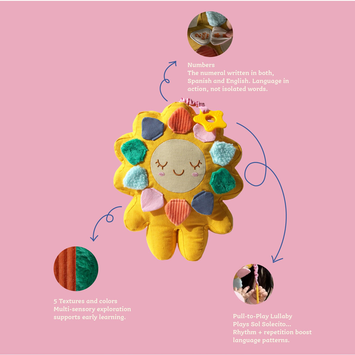 Birdsong Cuéntale al Sol (Count with the Sun) Bilingual Baby Musical Plush Toy - Spanish & English Counting 1-10 Toy for Babies 0+, Sensory Infant