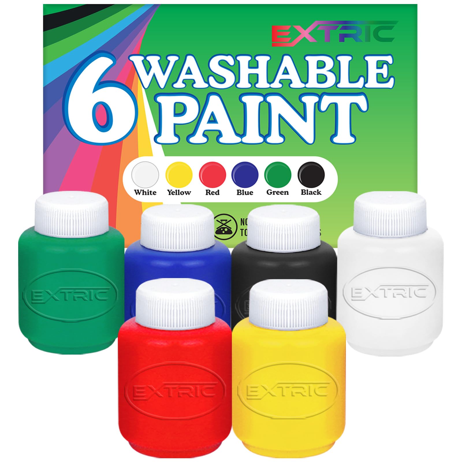 EXTRIC Washable Paint for Kids 6 PK Tempera Finger Paints 2oz Bottles